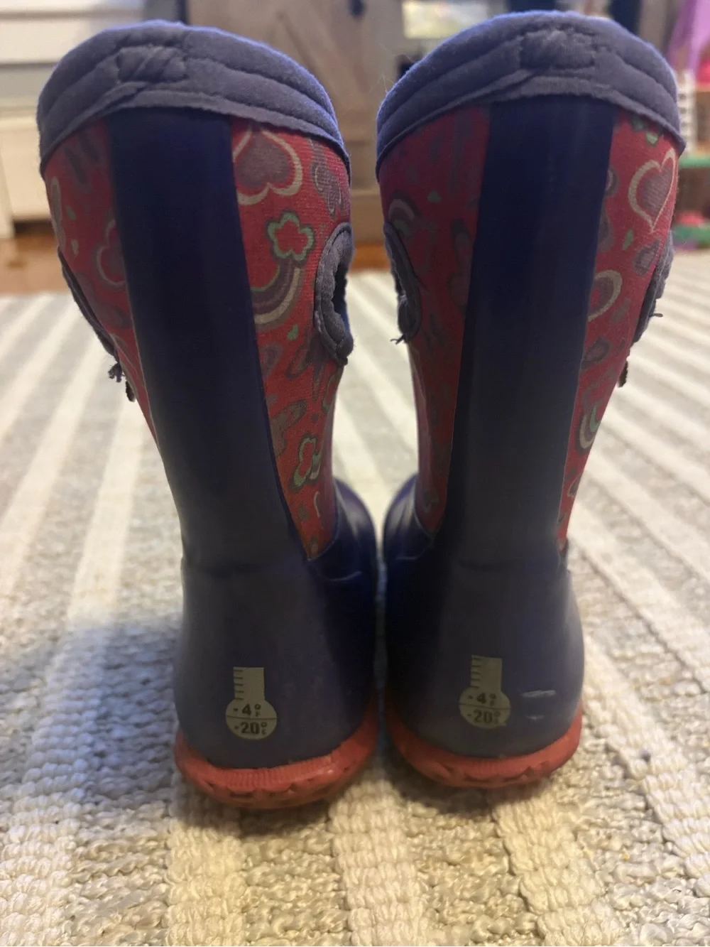 Bogs Kids Purple Rain Boots with Pink Accent Hearts